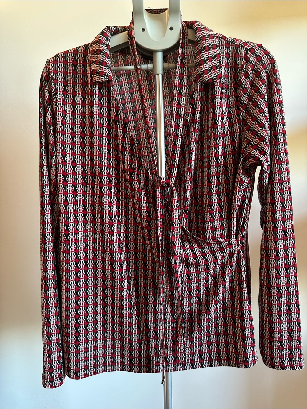 Reitmans Red and Black Patterned Long Sleeve Blouse
